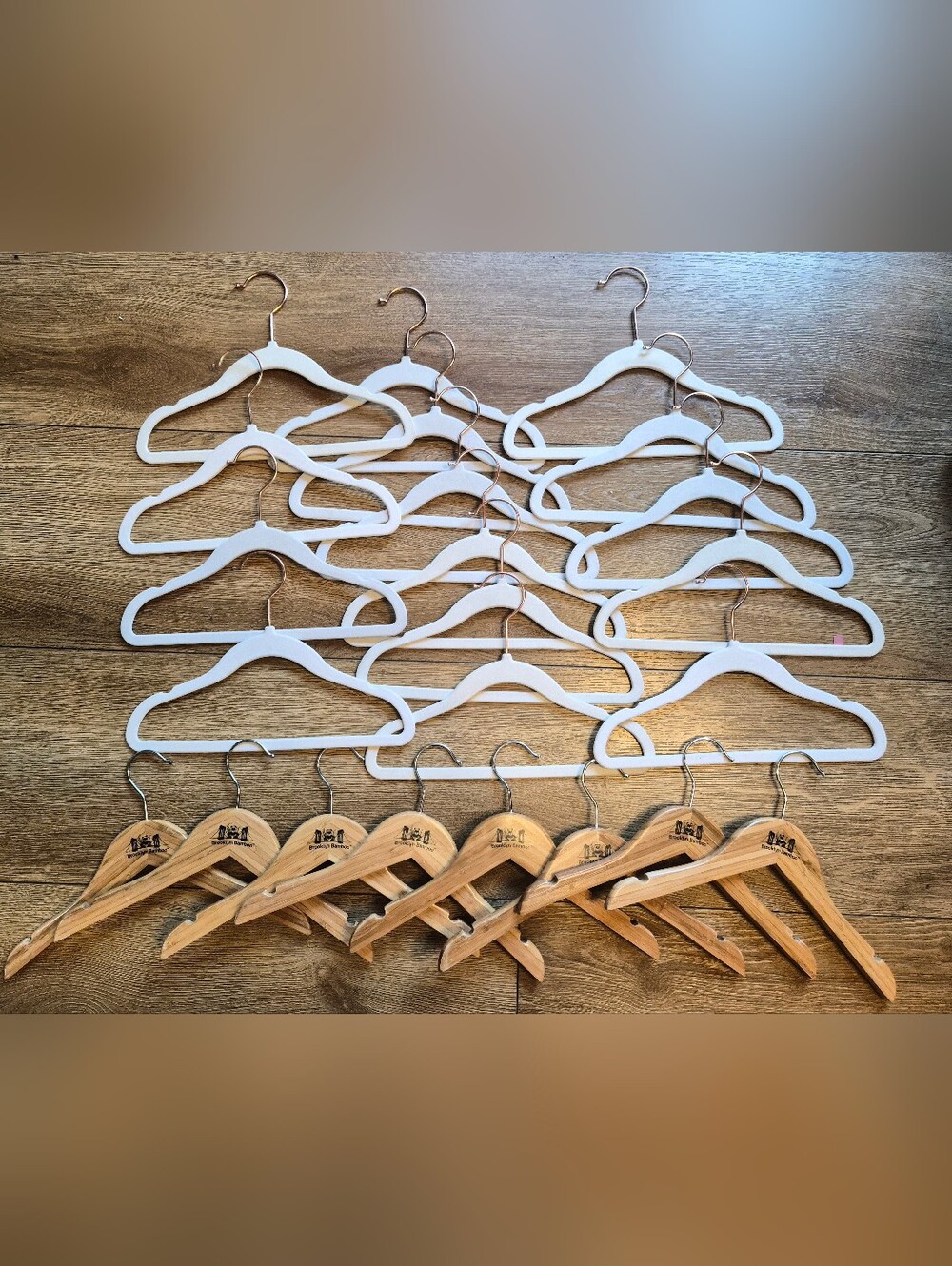 β25 Kids Hangers Lot White Velvet Rose Gold Hooks & Bamboo Wood Nursery